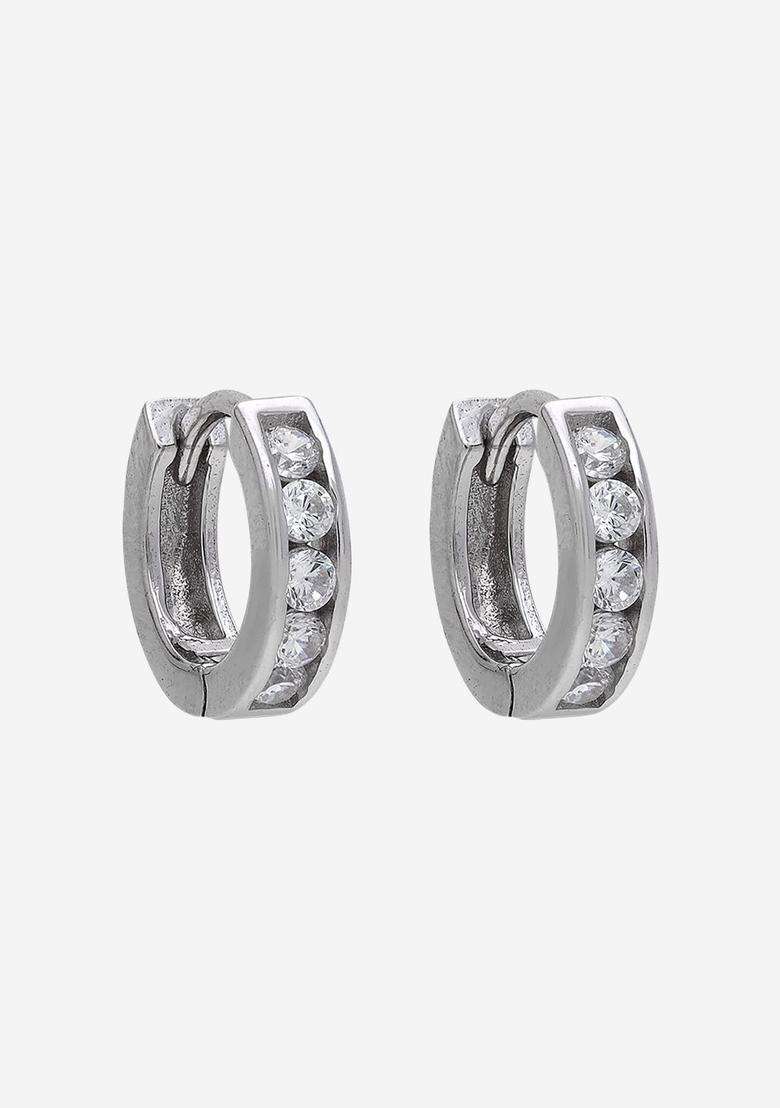 Zircon Rhodium Rhodium-Plated Circular Hoop Earrings for Women | Stylish Party & Everyday Wear | Gift for Her - Indya