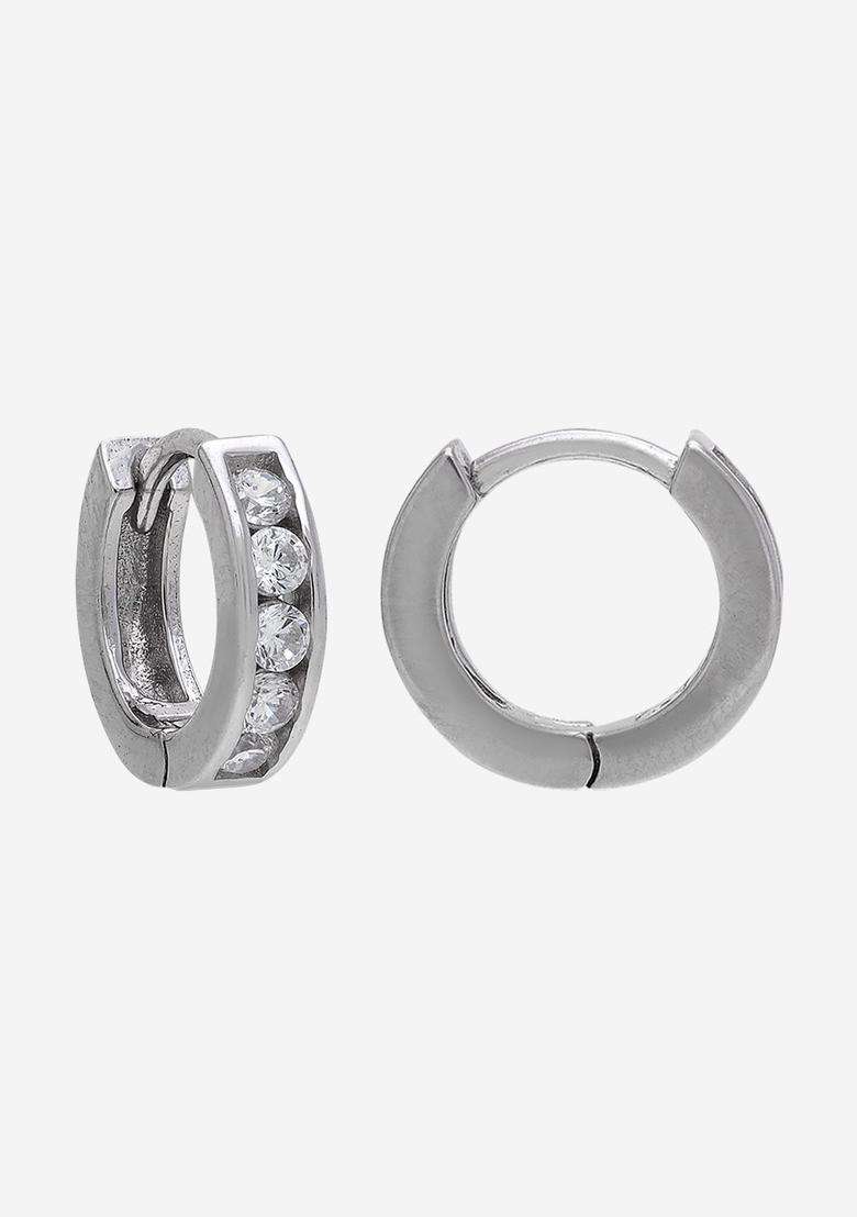 Zircon Rhodium Rhodium-Plated Circular Hoop Earrings for Women | Stylish Party & Everyday Wear | Gift for Her - Indya