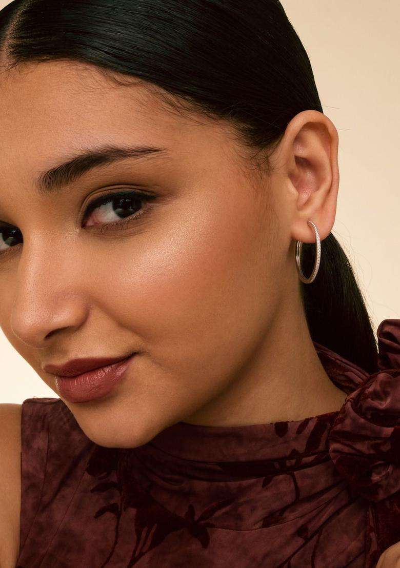 Zircon Rhodium Rhodium-Plated Circular Hoop Earrings for Women | Stylish Party & Everyday Wear | Gift for Her - Indya