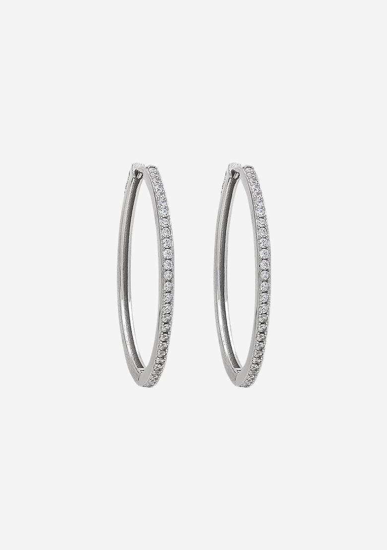 Zircon Rhodium Rhodium-Plated Circular Hoop Earrings for Women | Stylish Party & Everyday Wear | Gift for Her - Indya
