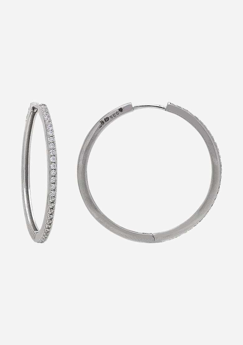 Zircon Rhodium Rhodium-Plated Circular Hoop Earrings for Women | Stylish Party & Everyday Wear | Gift for Her - Indya