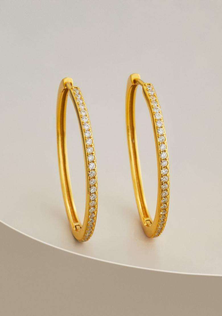 Zircon Kushals Gold-Plated Circular Hoop Earrings for Women | Stylish Party & Everyday Wear | Gift for Her - Indya