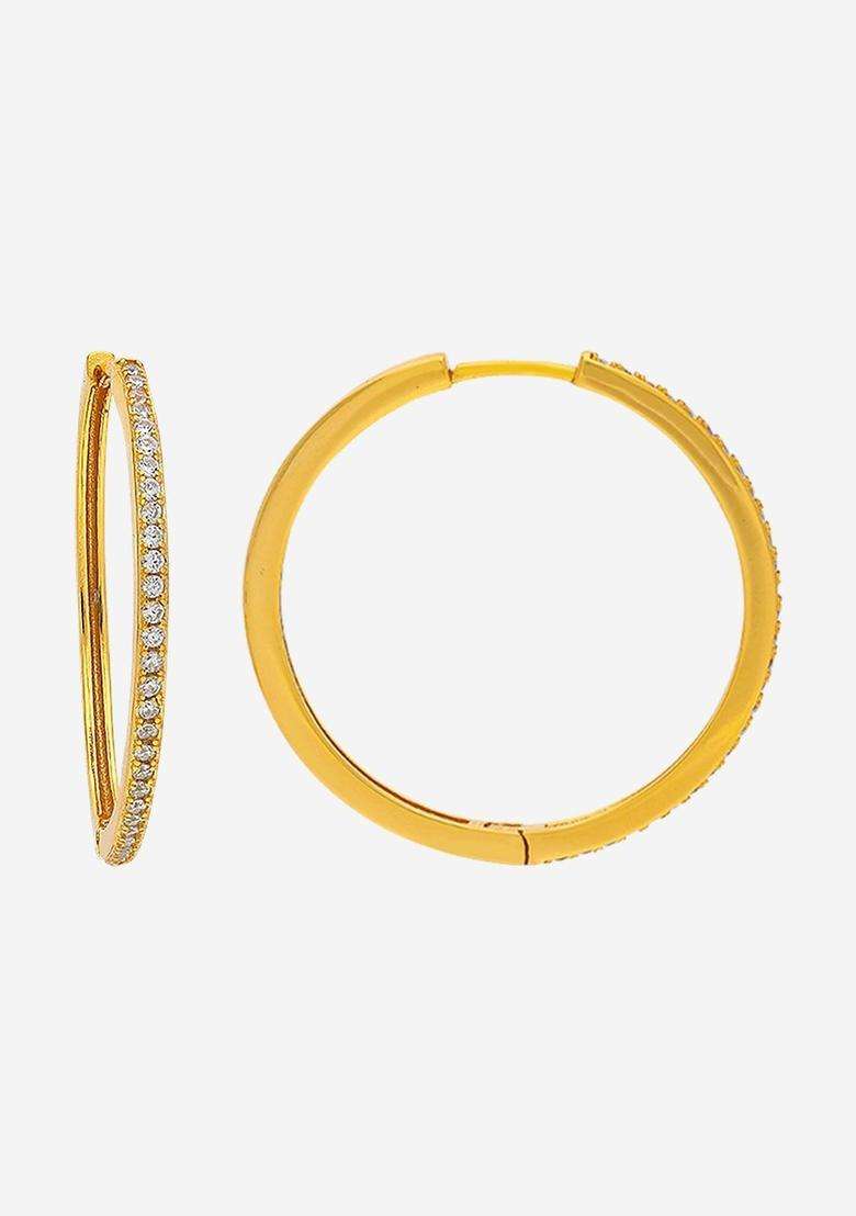 Zircon Kushals Gold-Plated Circular Hoop Earrings for Women | Stylish Party & Everyday Wear | Gift for Her - Indya