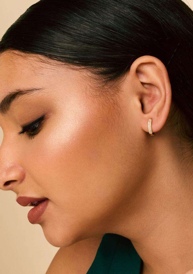 Zircon Kushals Gold-Plated Circular Hoop Earrings for Women | Stylish Party & Everyday Wear | Gift for Her - Indya