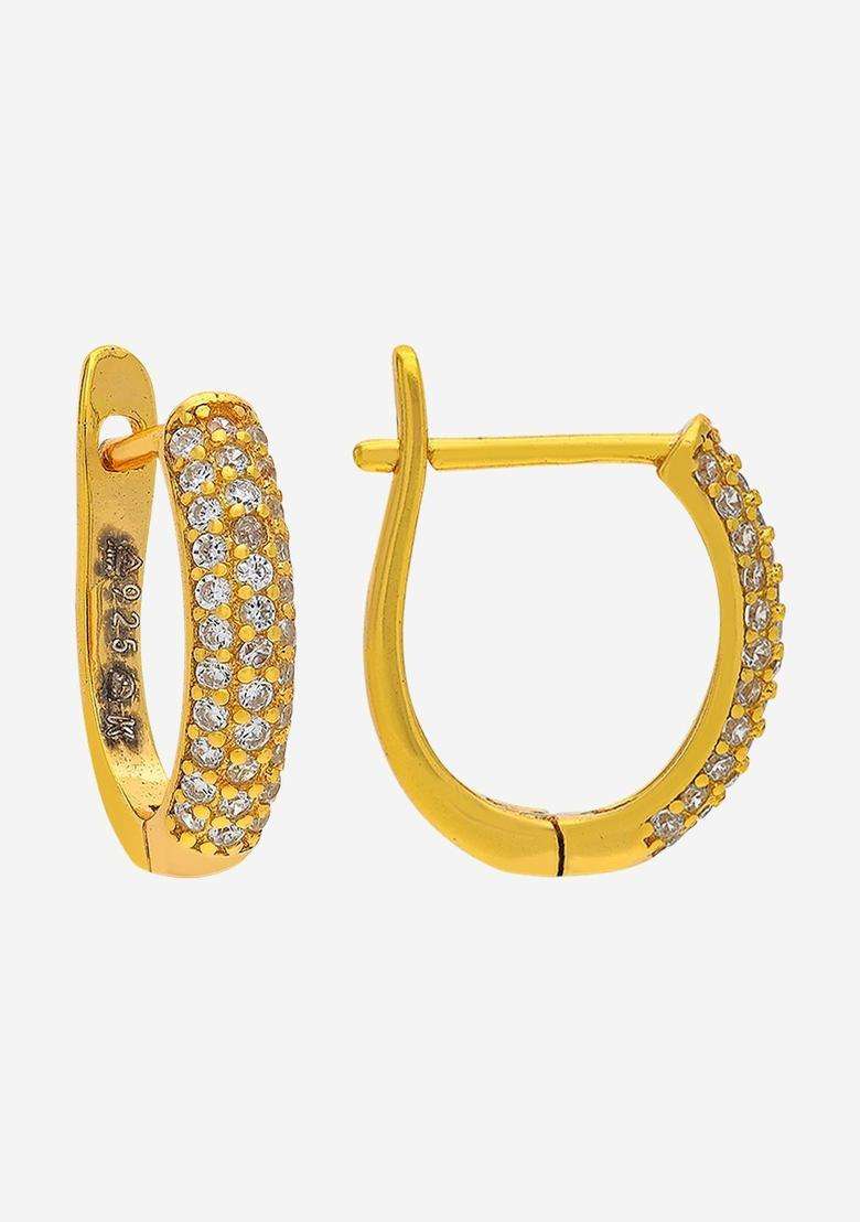 Zircon Kushals Gold-Plated Circular Hoop Earrings for Women | Stylish Party & Everyday Wear | Gift for Her - Indya