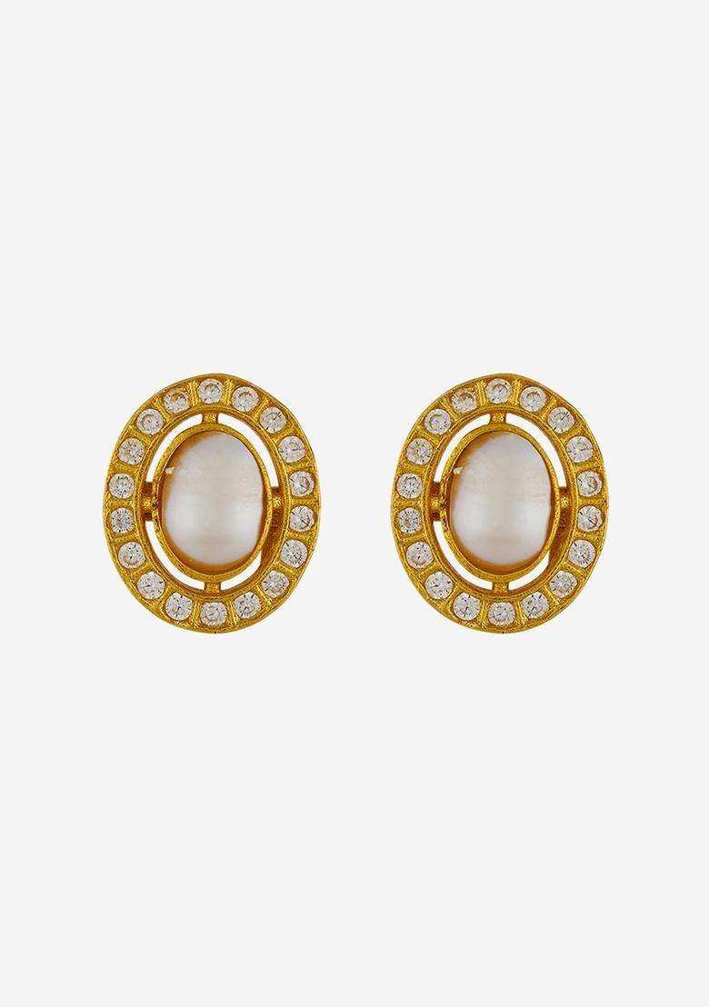 Temple Pearl Gold-Plated Studs for Women | Traditional Temple Jewellery for Wedding & Festive Wear | Gift for Her - Indya