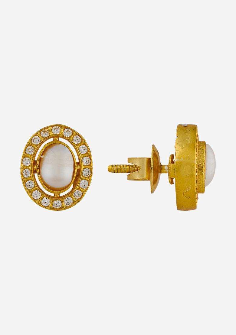 Temple Pearl Gold-Plated Studs for Women | Traditional Temple Jewellery for Wedding & Festive Wear | Gift for Her - Indya