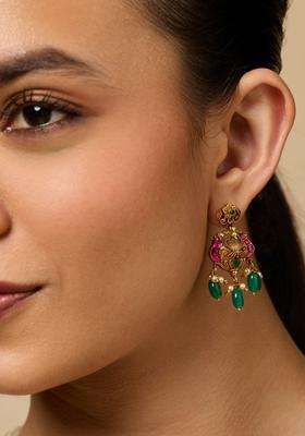 Gold-Plated 92.5 Silver Temple Contemporary Drop Earrings for Women | Traditional Temple Jewellery for Wedding & Festive Wear | Gift for Her