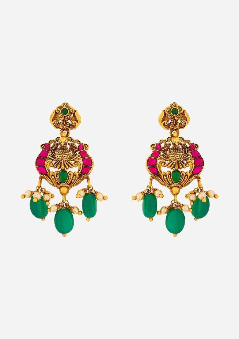 Gold-Plated 92.5 Silver Temple Contemporary Drop Earrings for Women | Traditional Temple Jewellery for Wedding & Festive Wear | Gift for Her - Indya