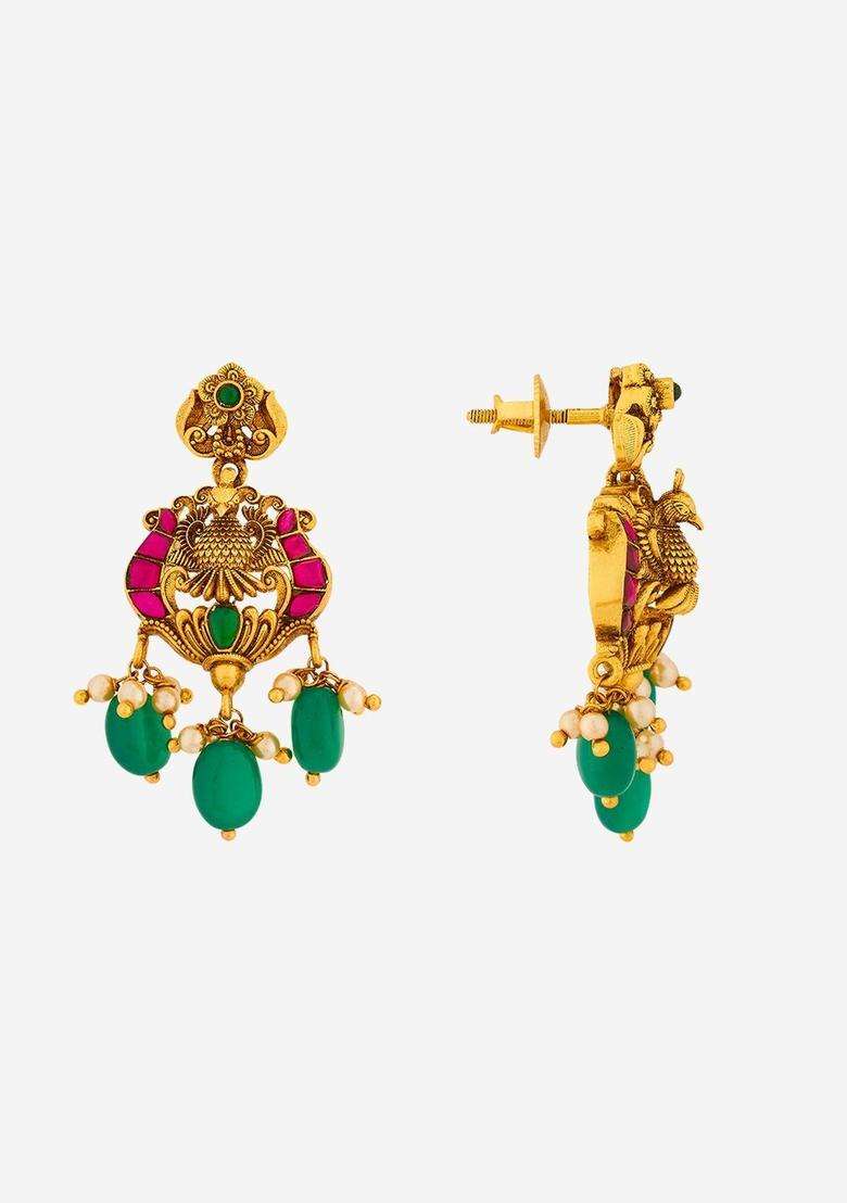 Gold-Plated 92.5 Silver Temple Contemporary Drop Earrings for Women | Traditional Temple Jewellery for Wedding & Festive Wear | Gift for Her - Indya