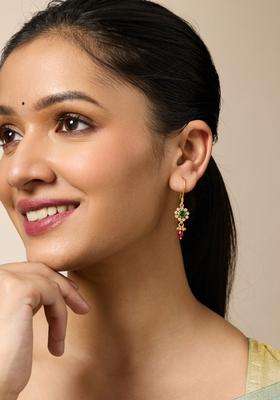 Gold-Plated 92.5 Temple Silver Contemporary Ruby Studded Drop Earrings for Women | Traditional Temple Jewellery for Wedding & Festive Wear | Gift for Her