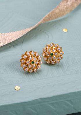 92.5 Pure Silver Gold-Plated Contemporary Stones Studs for Women | Traditional Temple Jewellery for Wedding & Festive Wear | Gift for Her