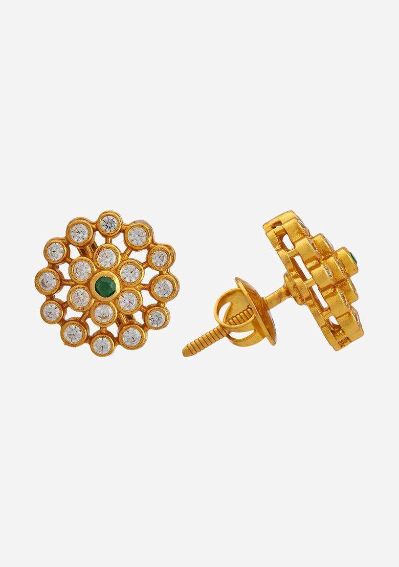 92.5 Pure Silver Gold-Plated Contemporary Stones Studs for Women | Traditional Temple Jewellery for Wedding & Festive Wear | Gift for Her - Indya