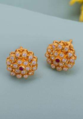 92.5 Pure Silver Gold-Plated Contemporary Studs Earrings for Women | Traditional Temple Jewellery for Wedding & Festive Wear | Gift for Her
