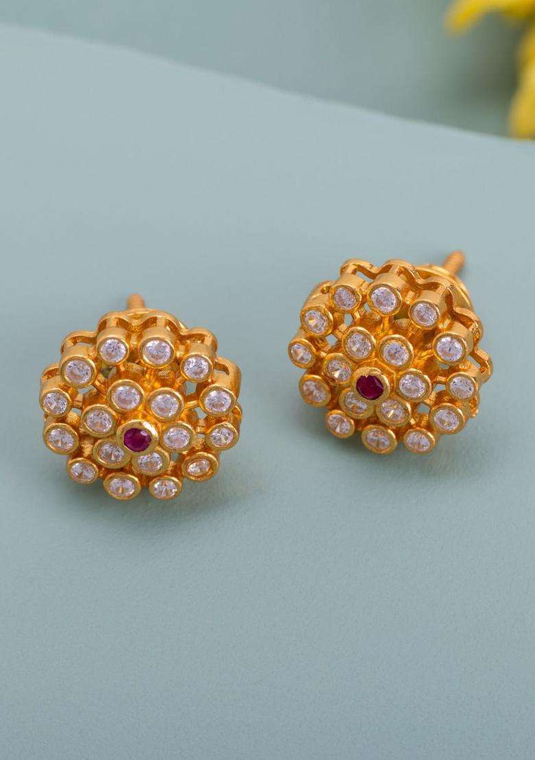 92.5 Pure Silver Gold-Plated Contemporary Studs Earrings for Women | Traditional Temple Jewellery for Wedding & Festive Wear | Gift for Her - Indya