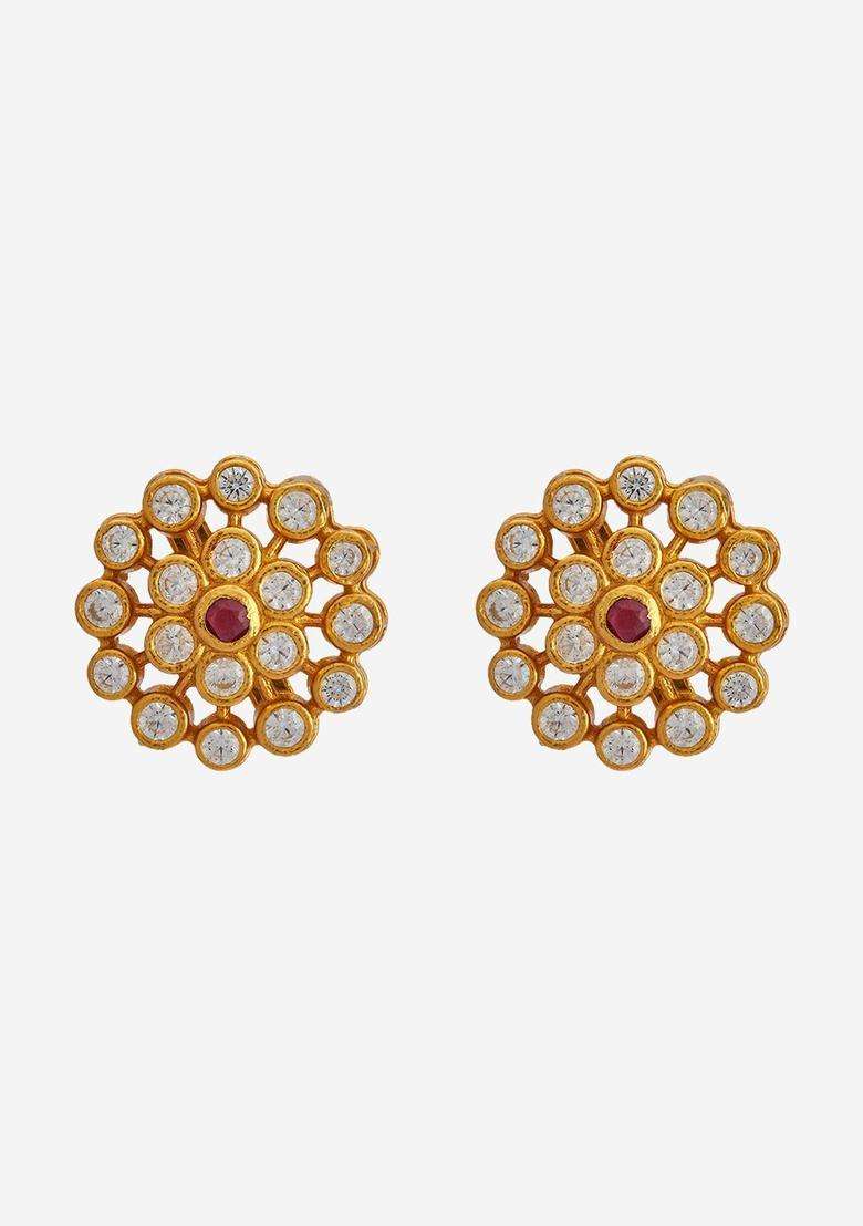 92.5 Pure Silver Gold-Plated Contemporary Studs Earrings for Women | Traditional Temple Jewellery for Wedding & Festive Wear | Gift for Her - Indya