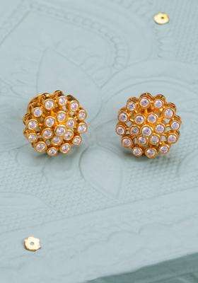 92.5 Pure Silver Gold-Plated Contemporary Studs Earrings for Women | Traditional Temple Jewellery for Wedding & Festive Wear | Gift for Her