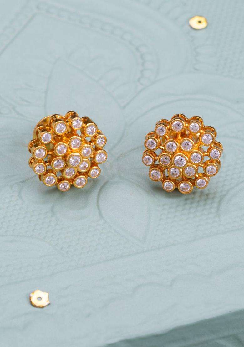 92.5 Pure Silver Gold-Plated Contemporary Studs Earrings for Women | Traditional Temple Jewellery for Wedding & Festive Wear | Gift for Her - Indya