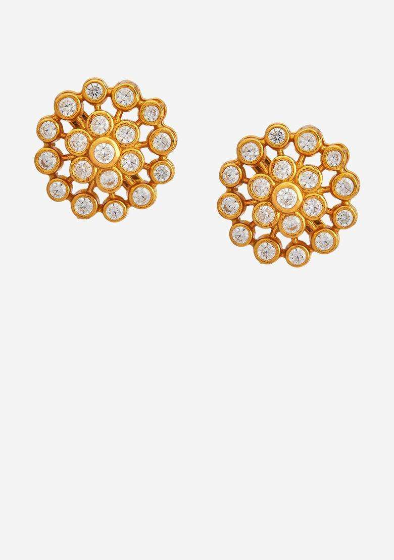 92.5 Pure Silver Gold-Plated Contemporary Studs Earrings for Women | Traditional Temple Jewellery for Wedding & Festive Wear | Gift for Her - Indya