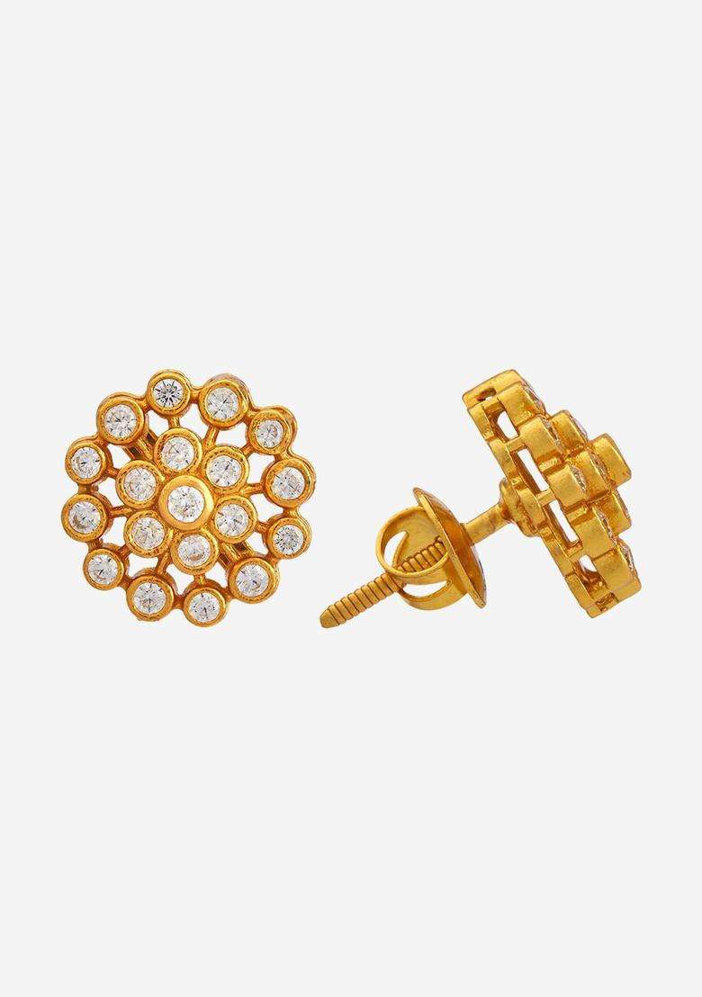 92.5 Pure Silver Gold-Plated Contemporary Studs Earrings for Women | Traditional Temple Jewellery for Wedding & Festive Wear | Gift for Her - Indya