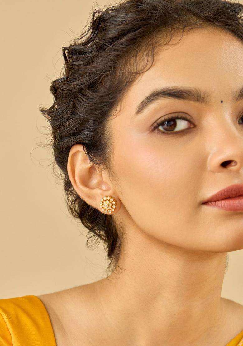 92.5 Pure Silver Gold-Plated Contemporary Studs Earrings for Women | Traditional Temple Jewellery for Wedding & Festive Wear | Gift for Her - Indya