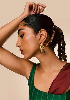 92.5 Silver Gold-Plated Studded & Beaded Temple Matil Chains for Women | Traditional Temple Jewellery for Wedding & Festive Wear | Gift for Her