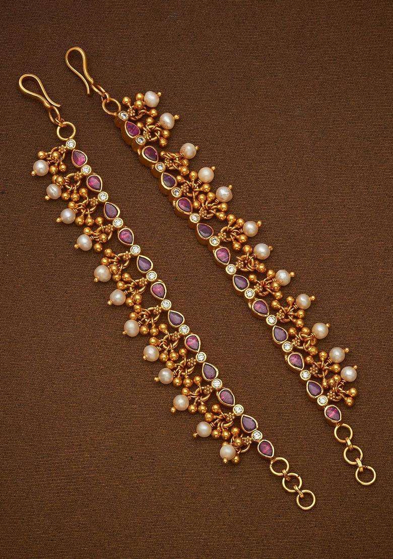 92.5 Silver Gold-Plated Studded & Beaded Temple Matil Chains for Women | Traditional Temple Jewellery for Wedding & Festive Wear | Gift for Her - Indya