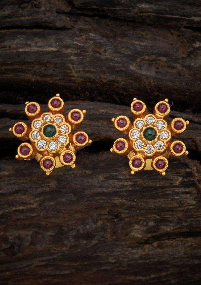 92.5 Pure Silver Gold-Plated Stone Studded Temple Studs for Women | Traditional Temple Jewellery for Wedding & Festive Wear | Gift for Her - Indya