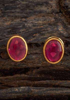 92.5 Pure Silver Gold-Plated Artificial Stones Studs Ruby Earrings for Women | Traditional Temple Jewellery for Wedding & Festive Wear | Gift for Her