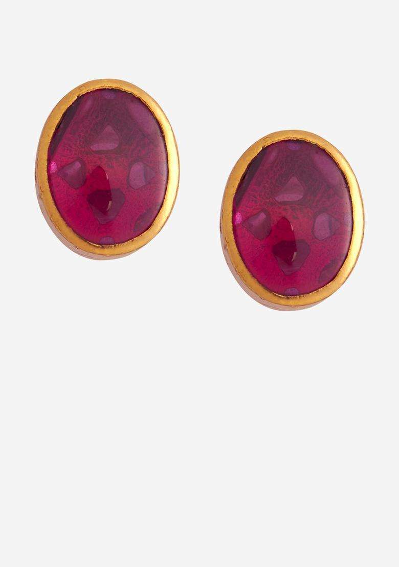92.5 Pure Silver Gold-Plated Artificial Stones Studs Ruby Earrings for Women | Traditional Temple Jewellery for Wedding & Festive Wear | Gift for Her - Indya