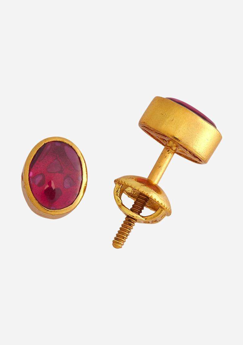 92.5 Pure Silver Gold-Plated Artificial Stones Studs Ruby Earrings for Women | Traditional Temple Jewellery for Wedding & Festive Wear | Gift for Her - Indya