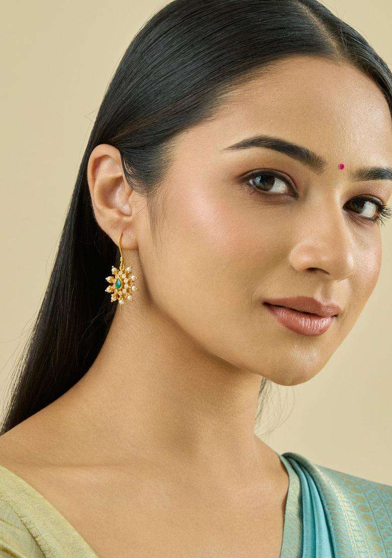 Gold-Plated Embellished Bridal Contemporary Drop Earrings with Zircon for Women | Traditional Temple Jewellery for Wedding & Festive Wear | Gift for Her - Indya