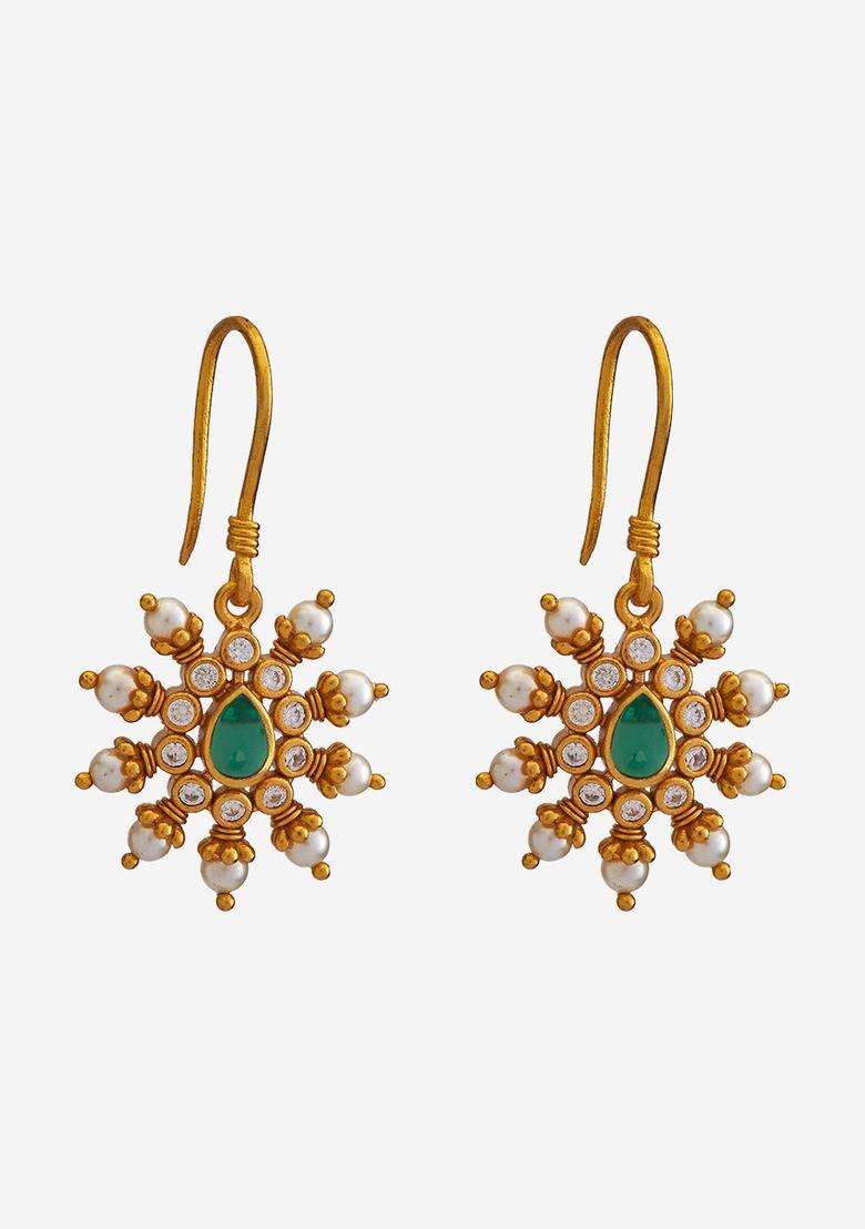 Gold-Plated Embellished Bridal Contemporary Drop Earrings with Zircon for Women | Traditional Temple Jewellery for Wedding & Festive Wear | Gift for Her - Indya