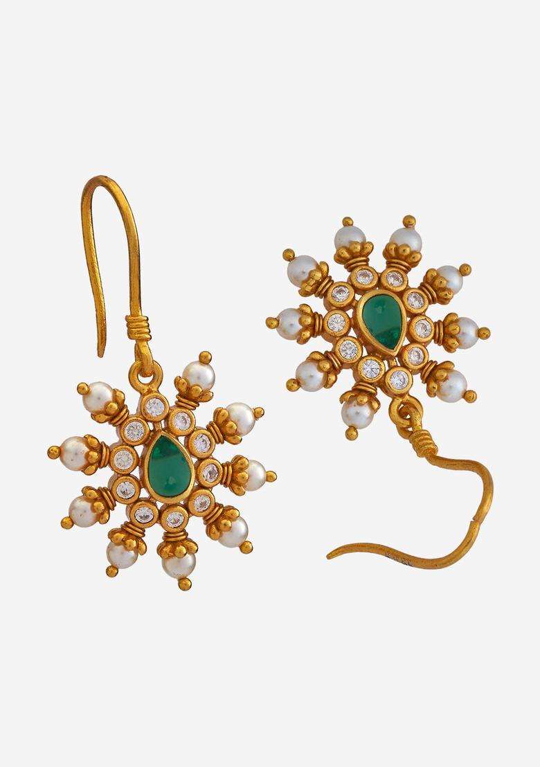 Gold-Plated Embellished Bridal Contemporary Drop Earrings with Zircon for Women | Traditional Temple Jewellery for Wedding & Festive Wear | Gift for Her - Indya