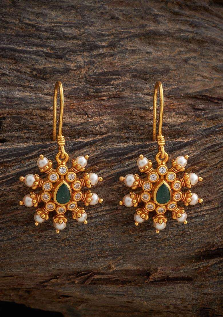 Gold-Plated Embellished Bridal Contemporary Drop Earrings with Zircon for Women | Traditional Temple Jewellery for Wedding & Festive Wear | Gift for Her - Indya