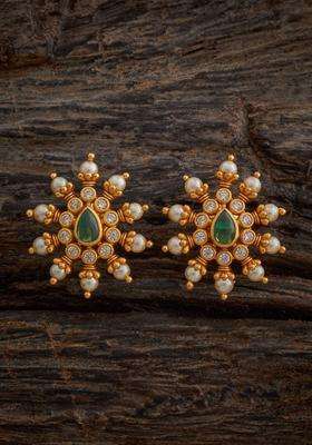 Zircon Kushals Gold-Plated Studs for Women | Traditional Temple Jewellery for Wedding & Festive Wear | Gift for Her