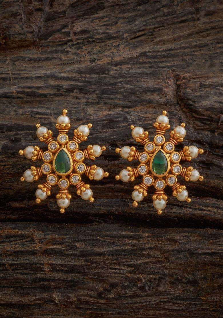 Zircon Kushals Gold-Plated Studs for Women | Traditional Temple Jewellery for Wedding & Festive Wear | Gift for Her - Indya