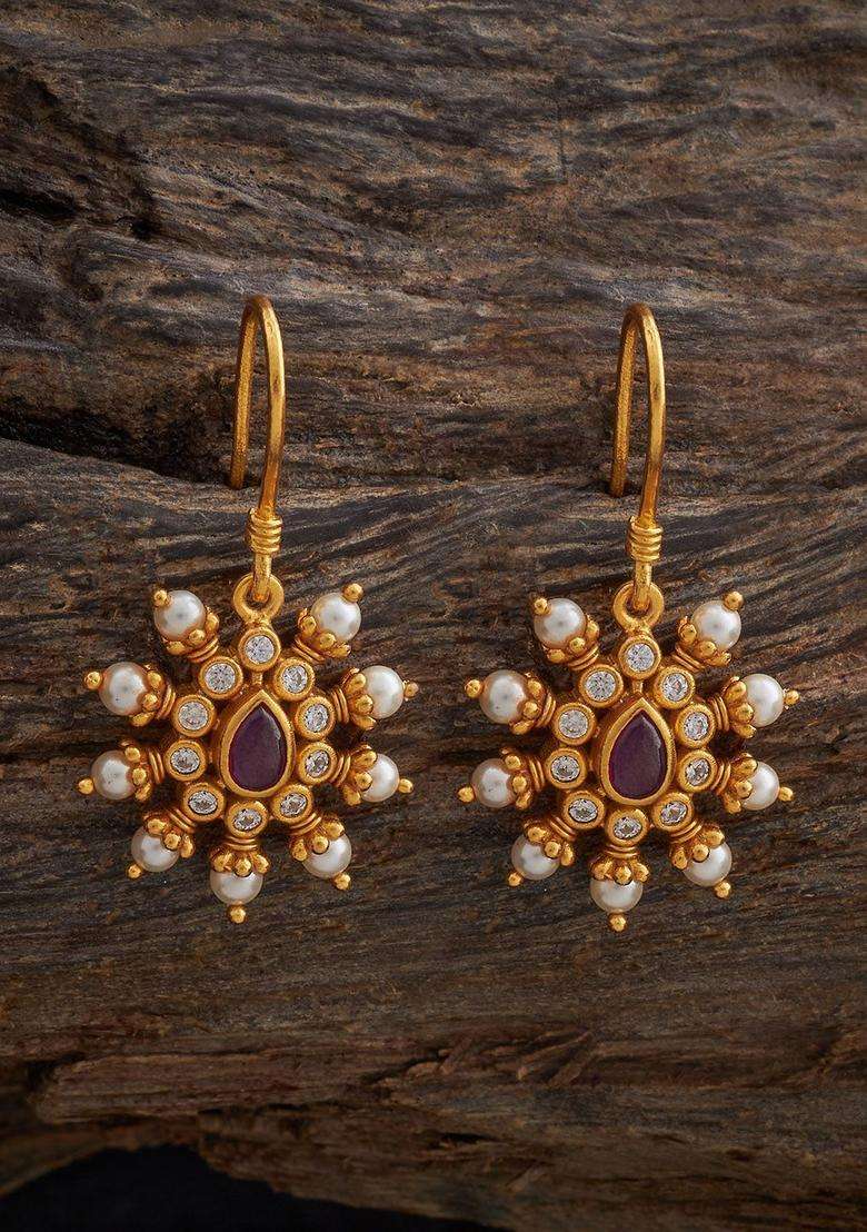Gold-Plated Embellished Bridal Contemporary Drop Earrings with Zircon for Women | Traditional Temple Jewellery for Wedding & Festive Wear | Gift for Her - Indya