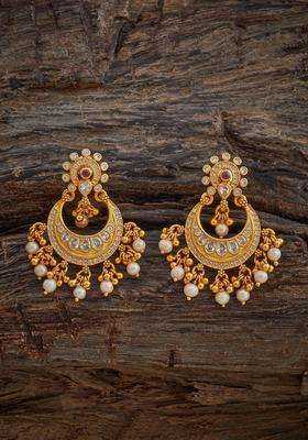 Gold-Plated Embellished Bridal Crescent Shaped Chandbalis Earrings with Zircon for Women | Traditional Temple Jewellery for Wedding & Festive Wear | Gift for Her
