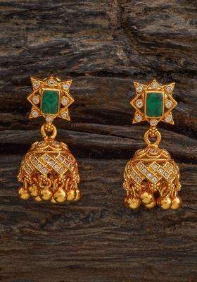 Gold-Plated Embellished Bridal 92.5 Pure Dome Shaped Zircon Temple Jhumkas for Women | Traditional Temple Jewellery for Wedding & Festive Wear | Gift for Her