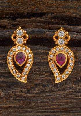 Gold-Plated Embellished Bridal 92.5 Pure Contemporary Zircon Temple Studs for Women | Traditional Temple Jewellery for Wedding & Festive Wear | Gift for Her
