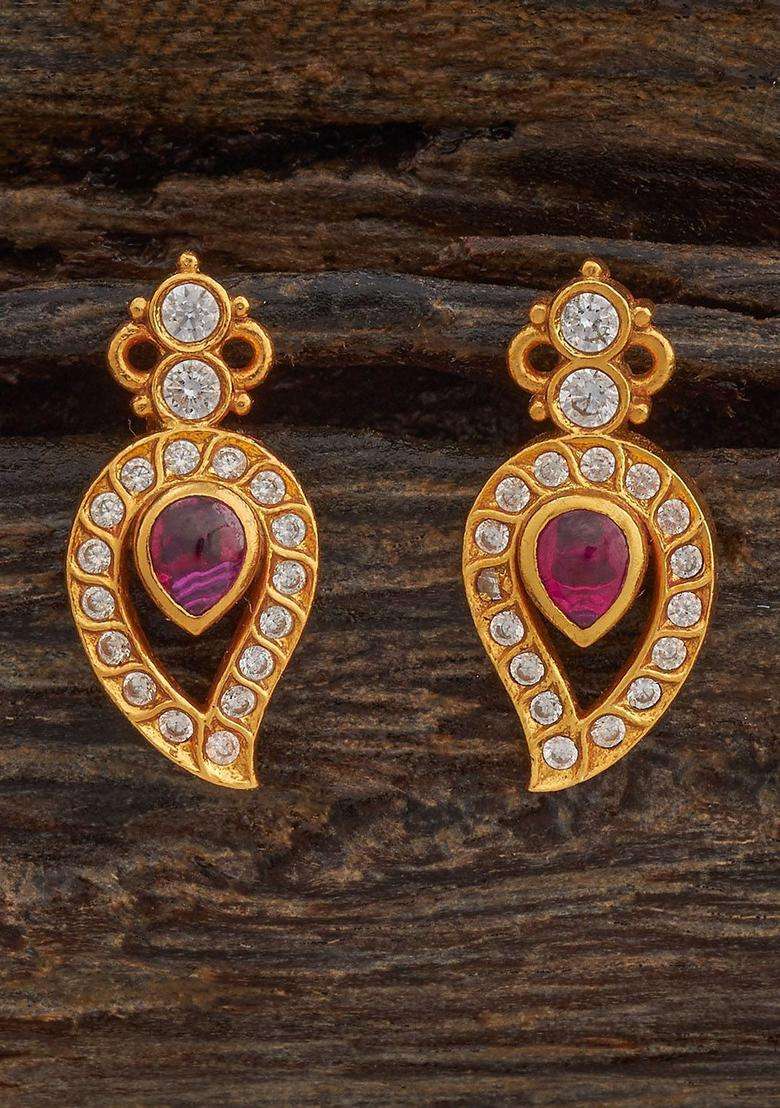 Gold-Plated Embellished Bridal 92.5 Pure Contemporary Zircon Temple Studs for Women | Traditional Temple Jewellery for Wedding & Festive Wear | Gift for Her - Indya