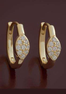 White 92.5 Sterling Silver Gold-Plated Zircon Spherical Hoop Earrings for Women | Stylish Party & Everyday Wear | Gift for Her