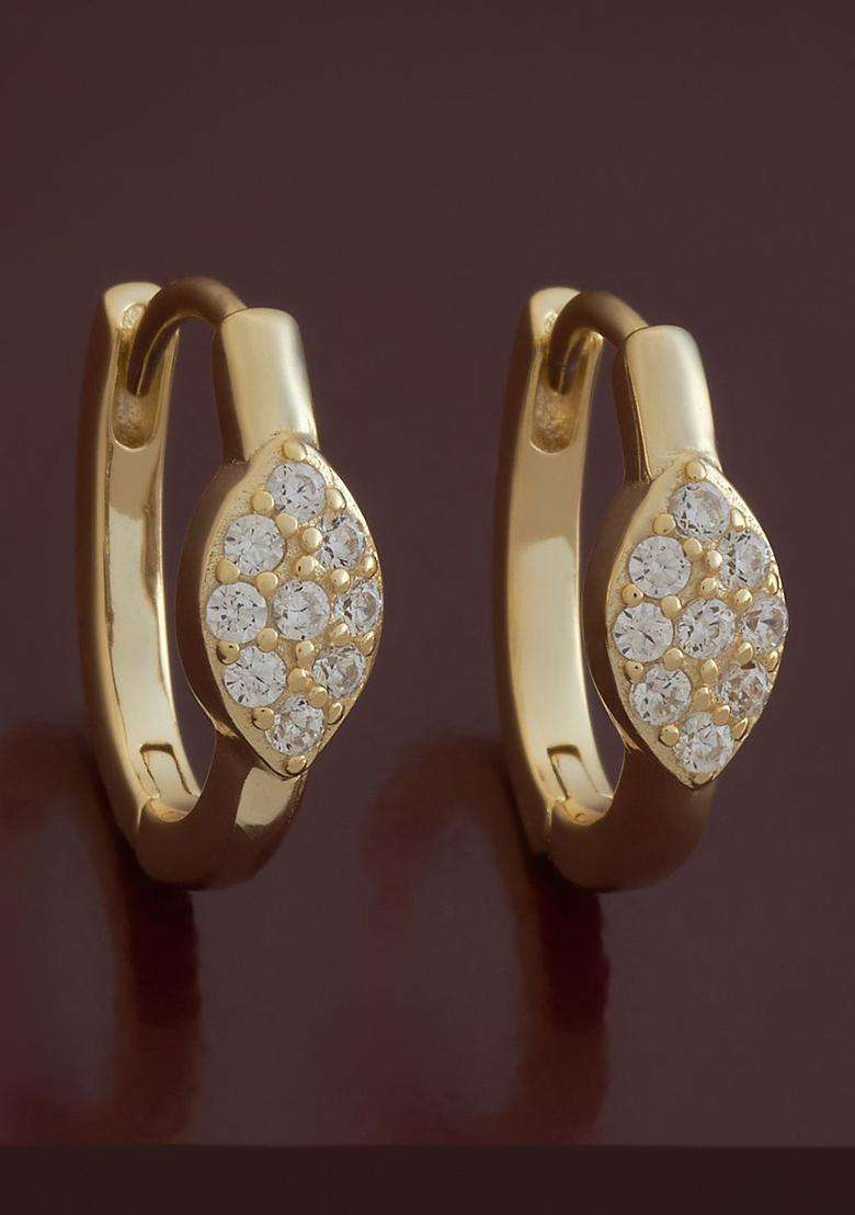 White 92.5 Sterling Silver Gold-Plated Zircon Spherical Hoop Earrings for Women | Stylish Party & Everyday Wear | Gift for Her - Indya