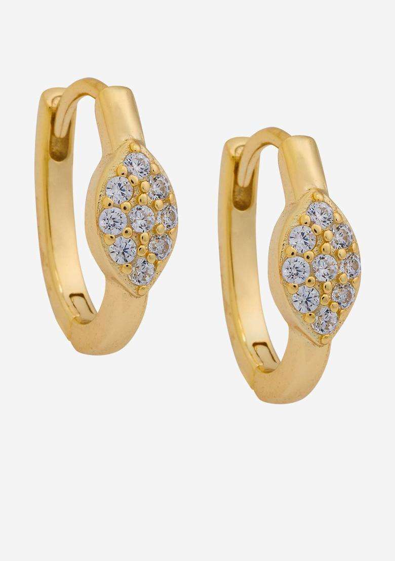 White 92.5 Sterling Silver Gold-Plated Zircon Spherical Hoop Earrings for Women | Stylish Party & Everyday Wear | Gift for Her - Indya