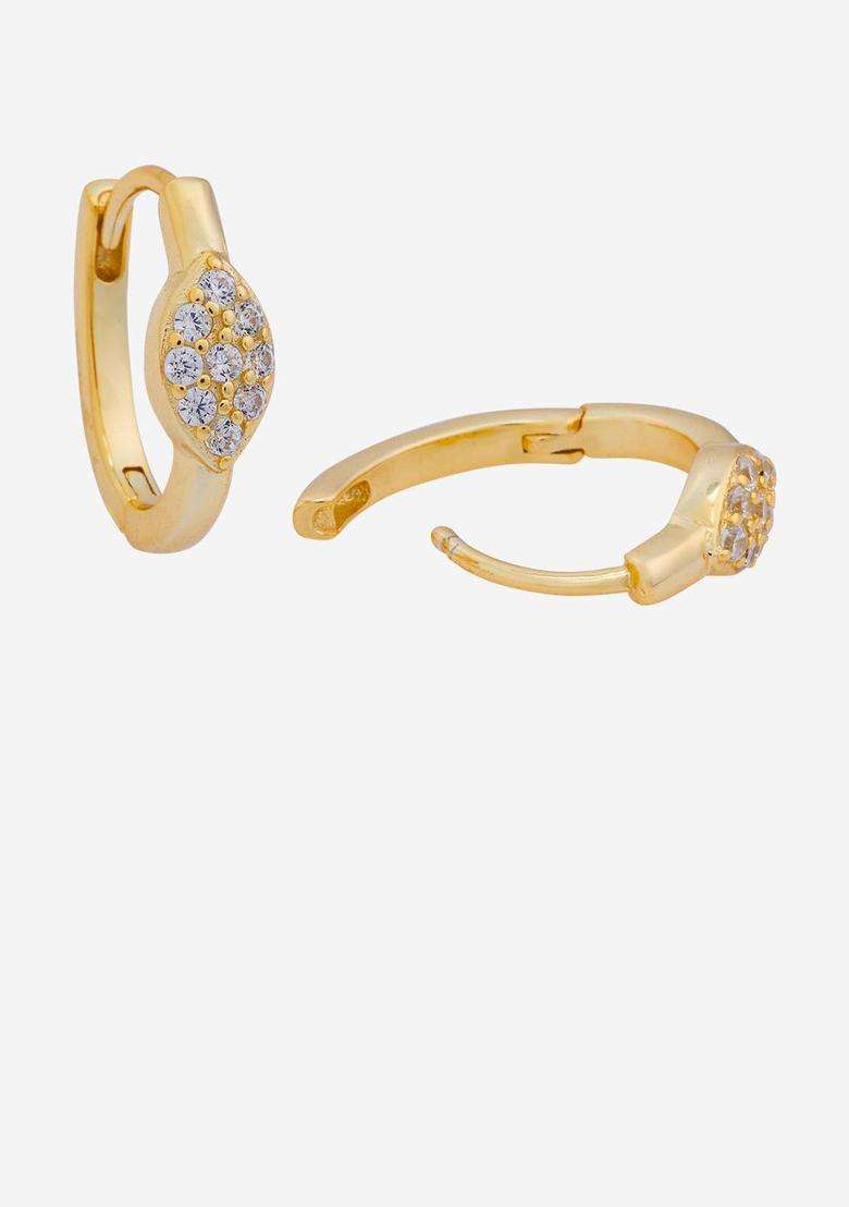 White 92.5 Sterling Silver Gold-Plated Zircon Spherical Hoop Earrings for Women | Stylish Party & Everyday Wear | Gift for Her - Indya