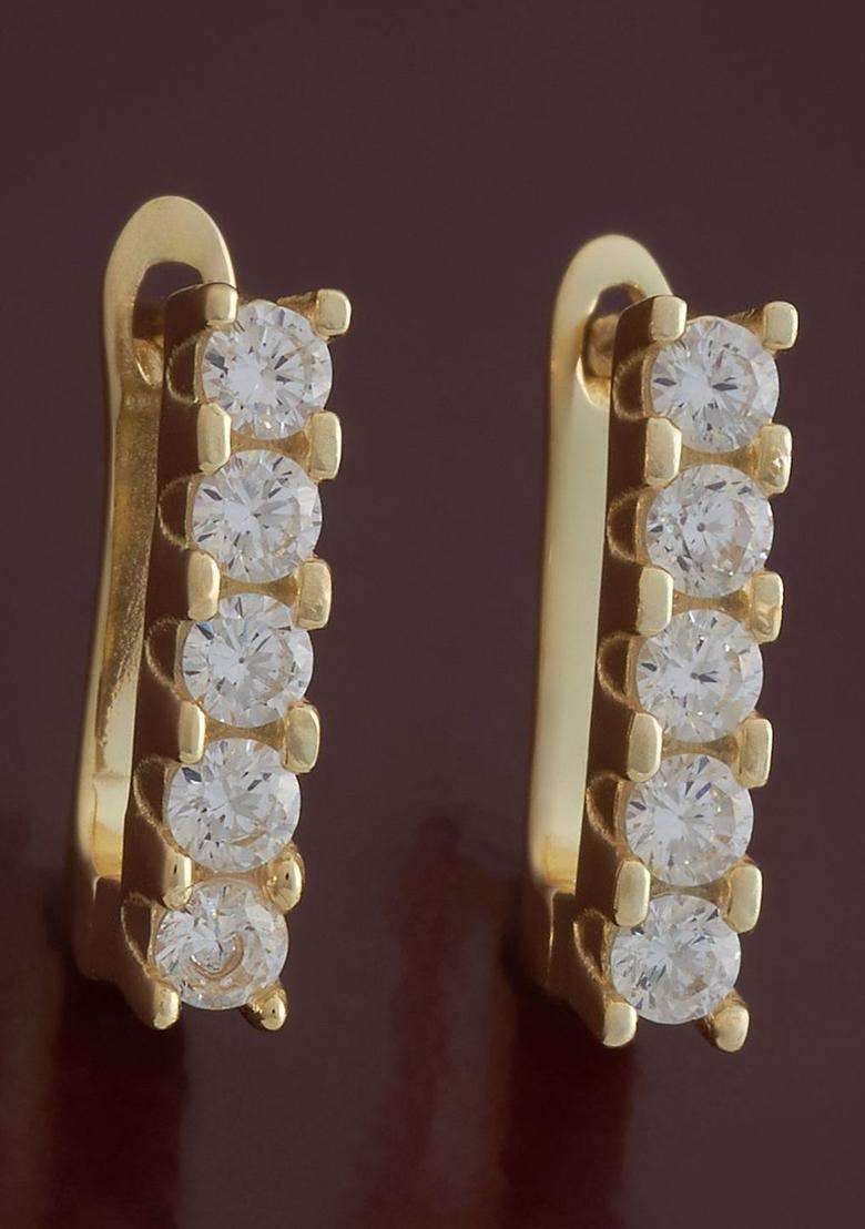 White 92.5 Sterling Silver Gold-Plated Zircon Spherical Hoop Earrings for Women | Stylish Party & Everyday Wear | Gift for Her - Indya