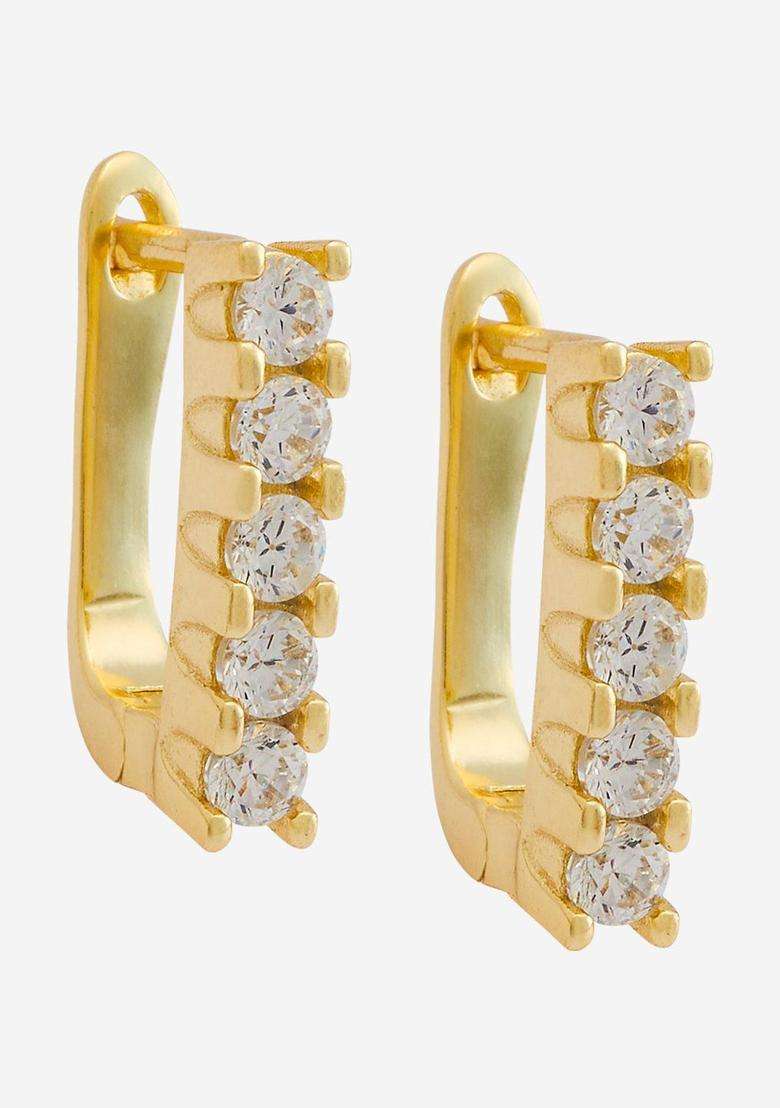 White 92.5 Sterling Silver Gold-Plated Zircon Spherical Hoop Earrings for Women | Stylish Party & Everyday Wear | Gift for Her - Indya