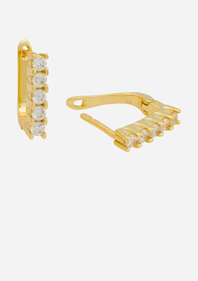 White 92.5 Sterling Silver Gold-Plated Zircon Spherical Hoop Earrings for Women | Stylish Party & Everyday Wear | Gift for Her - Indya