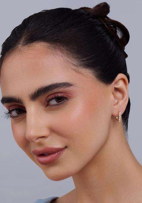 White 92.5 Sterling Silver Gold-Plated Zircon Spherical Hoop Earrings for Women | Stylish Party & Everyday Wear | Gift for Her